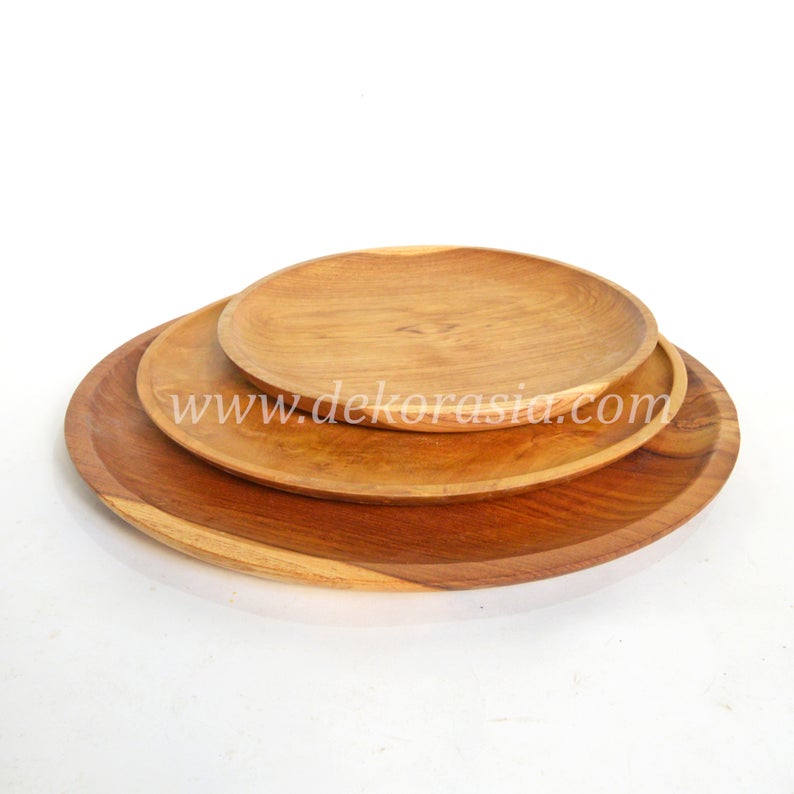 Teak Wood Round Plate Diameter 9.8 to 13.8 inches